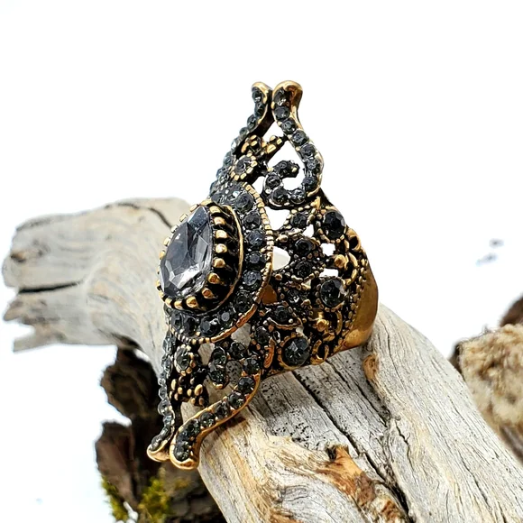 18k gold boho swarovski crystal turkish ring - Picture 1 of 6